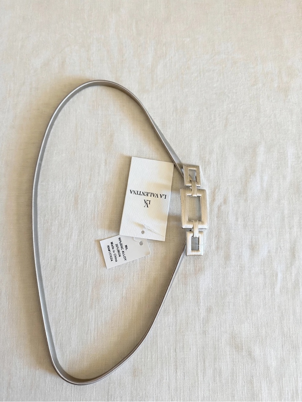 Valentina Silver Slim Leather Belt with Interlocking Geometric Buckle